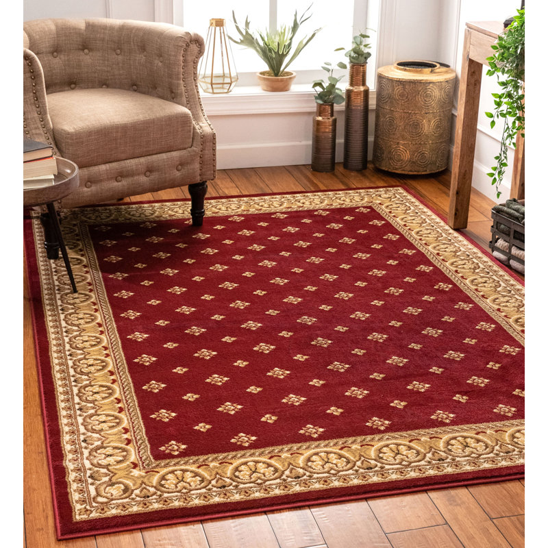 Andover Mills Devon Geometric Wine/Beige/Brown Border Area Rug